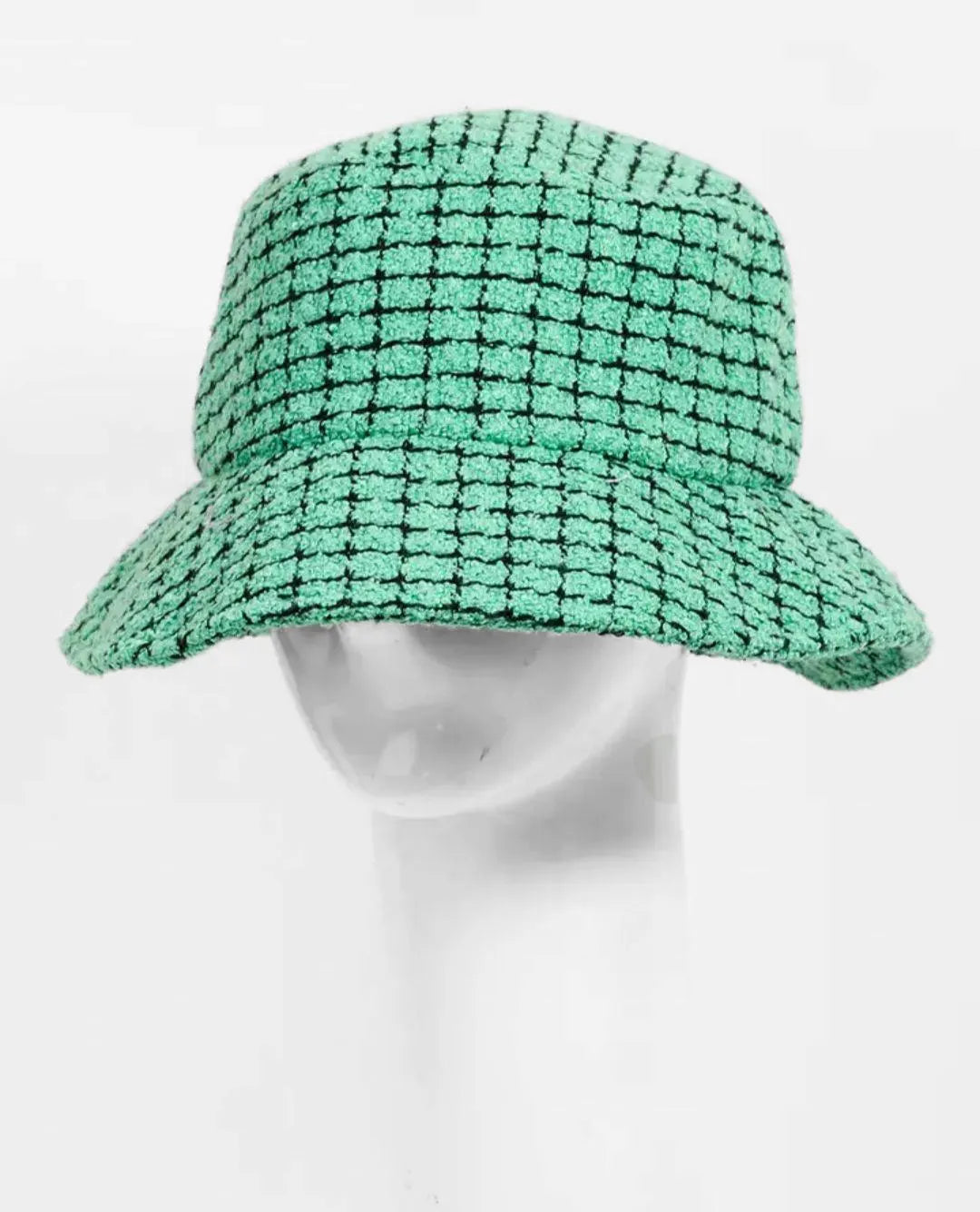 Mint Green Boucle Bucket Hat featuring a stylish checkered plaid design, perfect for men and women who love trendy, lightweight summer accessories. Made with soft boucle fabric, this unisex sun hat offers breathable comfort for beach days, travel, festivals, and everyday wear. The unique texture and fresh mint green color add a chic touch to casual outfits. A fashionable and functional warm-weather hat for style-conscious adventurers.