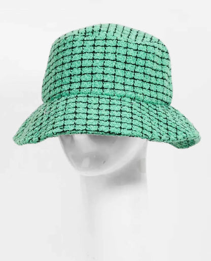 Mint Green Boucle Bucket Hat featuring a stylish checkered plaid design, perfect for men and women who love trendy, lightweight summer accessories. Made with soft boucle fabric, this unisex sun hat offers breathable comfort for beach days, travel, festivals, and everyday wear. The unique texture and fresh mint green color add a chic touch to casual outfits. A fashionable and functional warm-weather hat for style-conscious adventurers.
