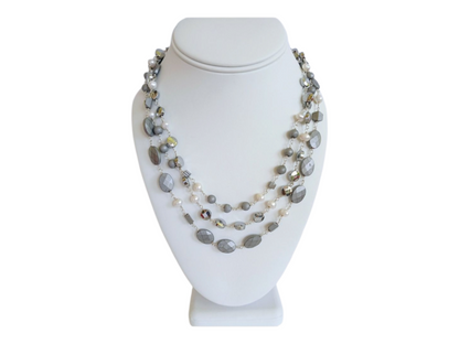Natural Hematite and Pearl Beaded Necklace featuring a sparkly silver-tone design handcrafted for women who love elegant, unique jewelry. This eye-catching necklace combines the reflective shimmer of hematite with the soft luster of pearls, creating a sophisticated accessory perfect for both casual and formal wear. A thoughtful handmade gift for her, it blends natural beauty with artisanal style, making it a versatile statement piece for any jewelry collection.