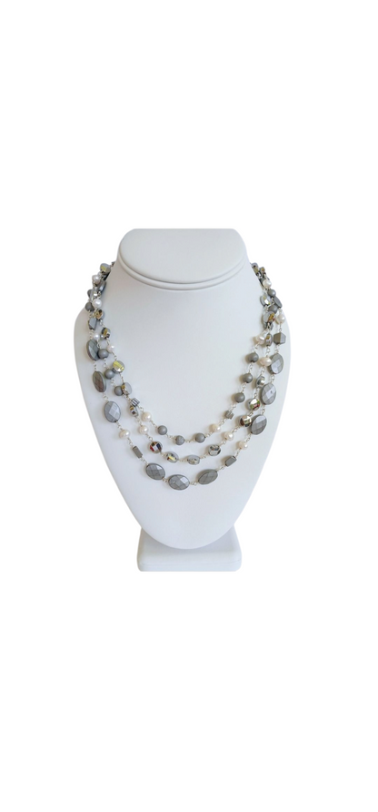 Natural Hematite and Pearl Beaded Necklace featuring a sparkly silver-tone design handcrafted for women who love elegant, unique jewelry. This eye-catching necklace combines the reflective shimmer of hematite with the soft luster of pearls, creating a sophisticated accessory perfect for both casual and formal wear. A thoughtful handmade gift for her, it blends natural beauty with artisanal style, making it a versatile statement piece for any jewelry collection.