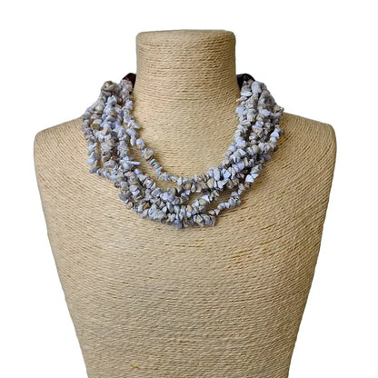 Turquoise Chip Multi Strand Necklace featuring bold pastel blue and gray tones with chunky natural stones. This handcrafted statement necklace includes turquoise and lapis lazuli chips for a layered, textured design. Perfect gift for her, this boho-inspired women’s jewelry piece adds a vibrant pop of color to any outfit. Ideal for birthdays, holidays, or special occasions, it’s a unique accessory for lovers of bold, artisan gemstone necklaces.