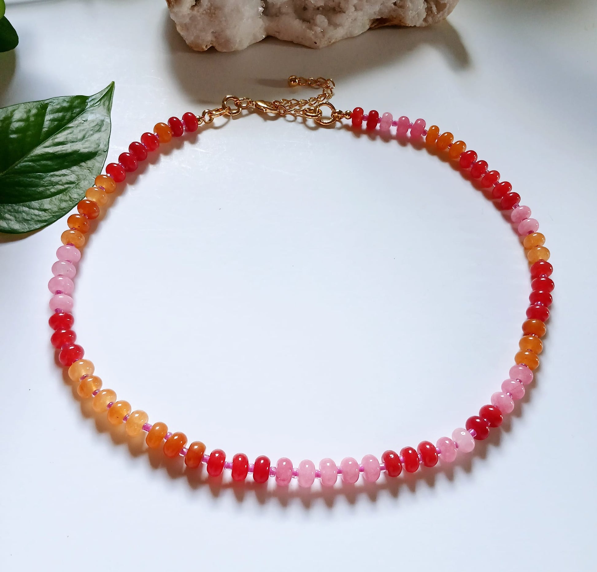 Natural Agate Beaded Necklace, handcrafted with vibrant crystal beads, designed as healing stone jewelry for women who love boho style accessories. This handmade gemstone necklace promotes balance and positive energy while adding a colorful, earthy touch to any outfit. Perfect as a meaningful gift for her, this versatile necklace blends artisanal craftsmanship with natural beauty, ideal for everyday wear, spiritual healing, or special occasions.
