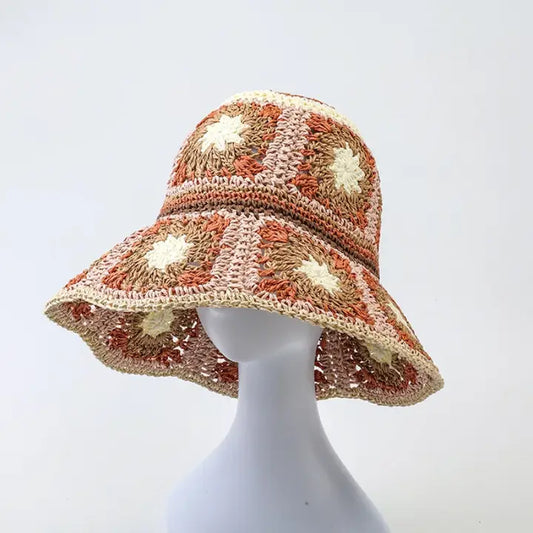 Peach brown cottagecore summer sun hat for women featuring a wide brim design, perfect for vintage-inspired garden parties, outdoor picnics, and beach days. This boho straw hat offers stylish sun protection with its breathable weave and romantic aesthetic. Ideal for summer outings, it complements flowy dresses and cottagecore fashion. A must-have accessory for lovers of rustic charm, coastal vibes, and timeless feminine elegance