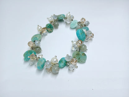 Aqua Cultured Pearl Stretch Bracelet featuring turquoise and amazonite beads in a beautifully handcrafted healing crystal jewelry design. This vibrant bracelet combines soothing blue and green tones with the lustrous glow of cultured pearls, making it an ideal gift for girls and women who appreciate handmade, spiritual accessories. Lightweight and stretchy for comfortable everyday wear, it promotes balance, calm, and positive energy while adding a stylish, boho touch to any outfit.