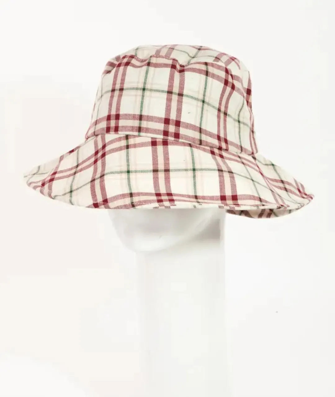 Red checkered plaid print summer bucket hat for women and men, featuring a lightweight design and wide brim for optimal sun protection. Perfect for outdoor activities like beach trips, hiking, and travel, this stylish bucket hat offers excellent UV protection while keeping you cool and comfortable during warm weather. A versatile accessory combining fashion and function for all your summer adventures.