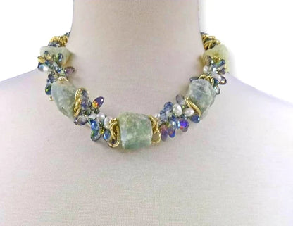 Prehnite chunky necklace for women featuring natural crystal stones in a handmade short statement design. This unique jewelry piece combines fashion and healing properties, showcasing the soft green hues of prehnite believed to promote emotional balance and protection. Perfect as a meaningful gift, this crystal statement necklace adds a stylish, earthy touch to women’s fashion while supporting spiritual wellness.