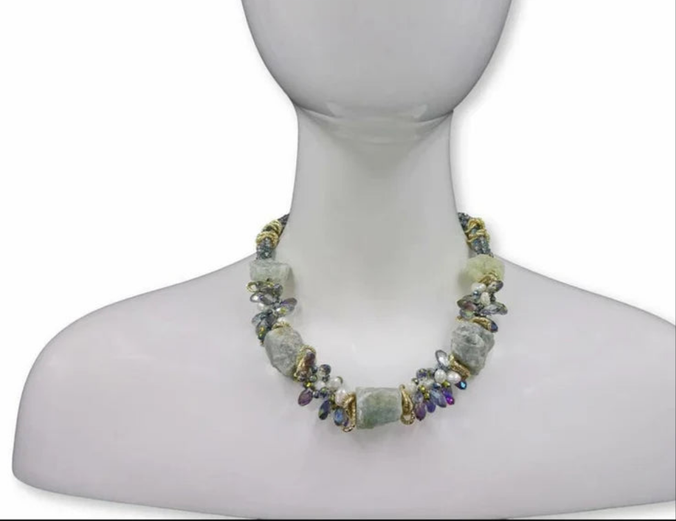 Prehnite chunky necklace for women featuring natural crystal stones in a handmade short statement design. This unique jewelry piece combines fashion and healing properties, showcasing the soft green hues of prehnite believed to promote emotional balance and protection. Perfect as a meaningful gift, this crystal statement necklace adds a stylish, earthy touch to women’s fashion while supporting spiritual wellness.