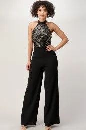 CREPE SEQUIN COMBO JUMPSUIT