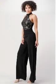 CREPE SEQUIN COMBO JUMPSUIT