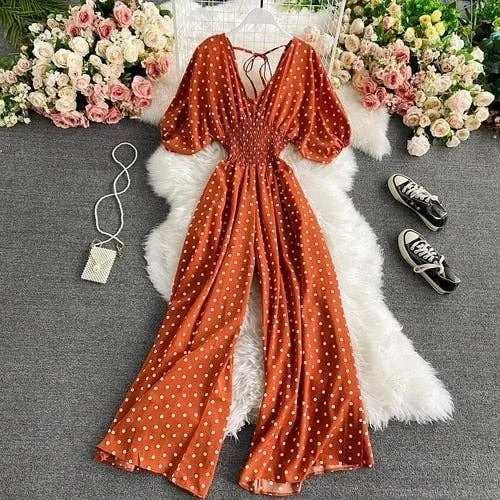 Polka Dot Jumpsuit ( Brown, Red or White)
