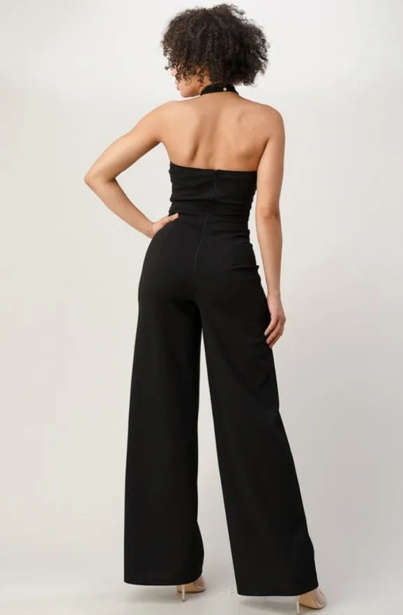 CREPE SEQUIN COMBO JUMPSUIT