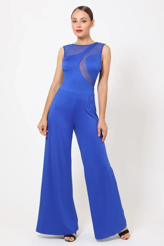 Royal Blue Mesh Detail Jumpsuit