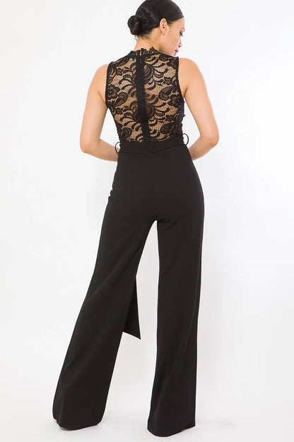 Black Crochet Detail Lace Top Jumpsuit