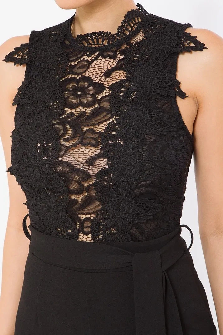 Black Crochet Detail Lace Top Jumpsuit