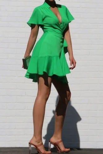 Ruffled Woven Mini Dress is a stylish wrap dress for women, perfect for summer casual wear, beach days, or fun party occasions. This flowy mini dress features playful ruffles and a flattering wrap design that enhances comfort and movement. Lightweight and breathable, it’s an ideal choice for warm weather, combining cute, feminine style with easygoing versatility for daytime outings or casual evening events.
