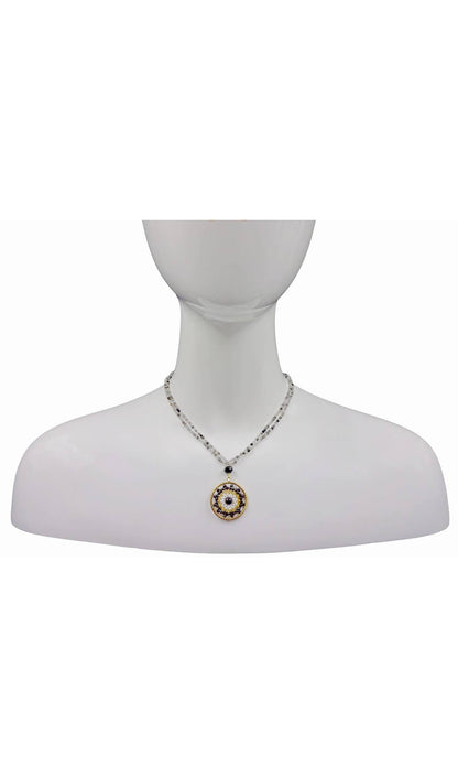 Quartz Medallion Pendant Necklace for women featuring a delicate handmade design with a sparkling crystal centerpiece and intricate beaded detailing. This boho-style statement jewelry piece combines elegance and artisanal craftsmanship, perfect for layering or wearing alone. Ideal gift for her on birthdays, holidays, or special occasions. Adds a touch of natural beauty and sophistication to casual or formal outfits with a timeless handmade charm.