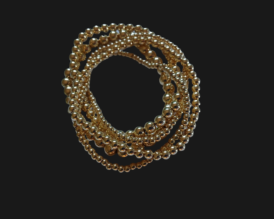 Gold Bead Bracelet Set – 7.5” Stackable Ball Beads for Women