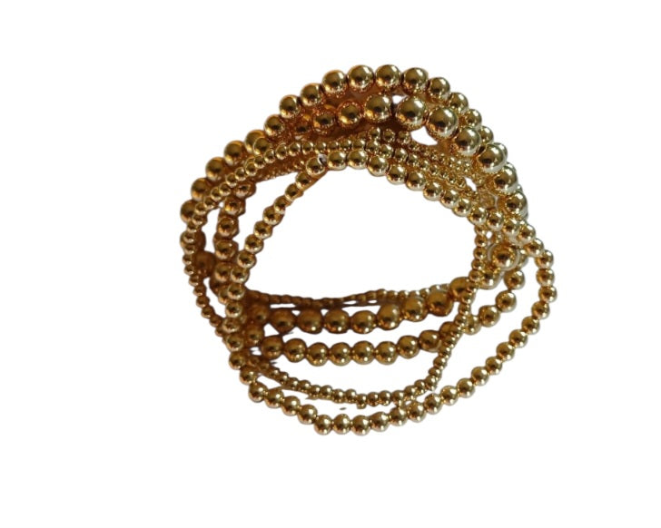 Gold Bead Bracelet Set – 7.5” Stackable Ball Beads for Women