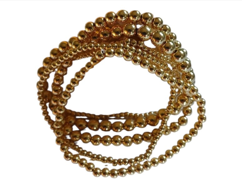 Gold Bead Bracelet Set – 7.5” Stackable Ball Beads for Women
