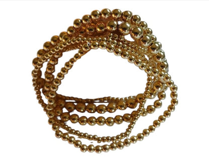 Gold Bead Bracelet Set – 7.5” Stackable Ball Beads for Women